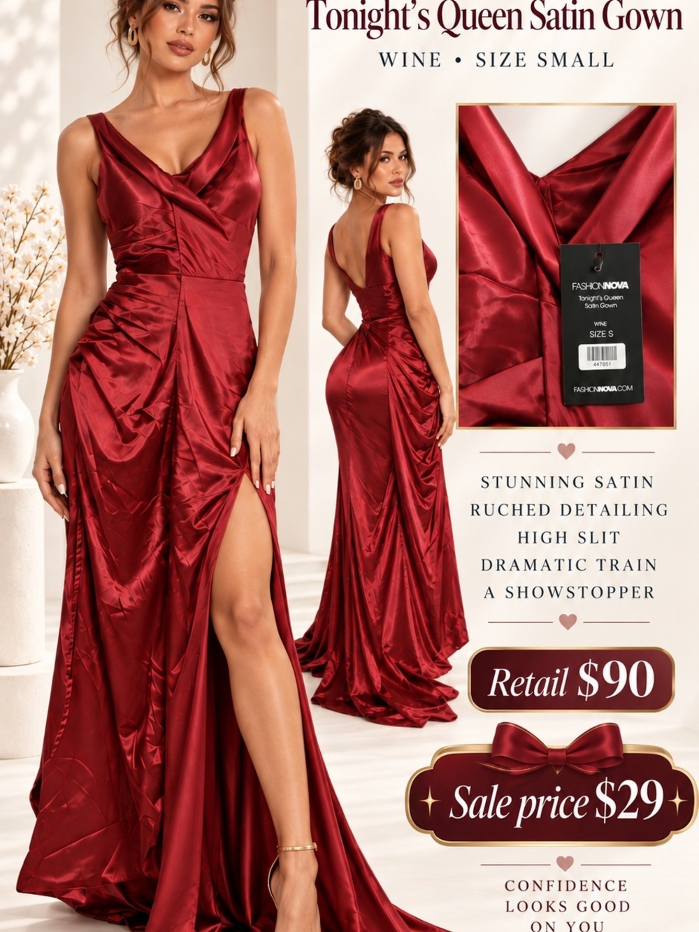 Tonight's Queen Satin Gown - Wine